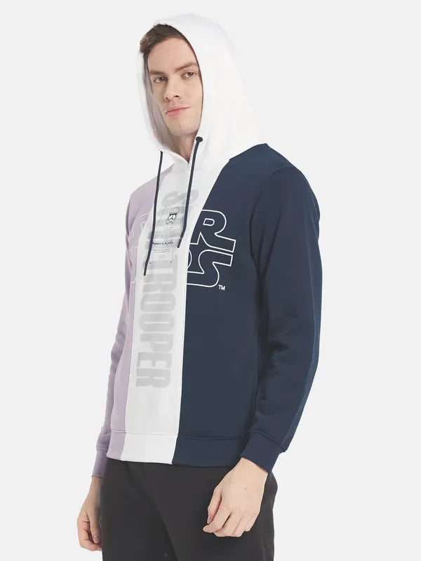 Men Lavender Colourblocked Hooded Sweatshirt