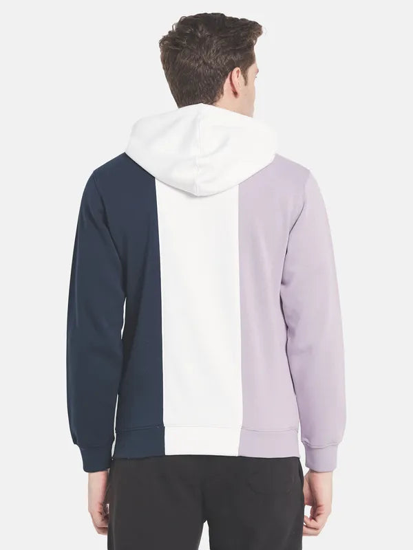 Men Lavender Colourblocked Hooded Sweatshirt
