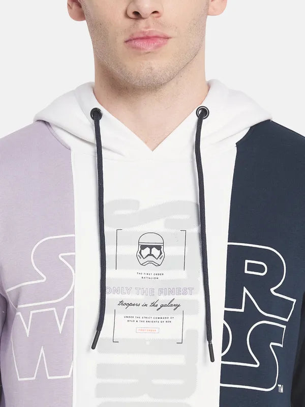 Men Lavender Colourblocked Hooded Sweatshirt