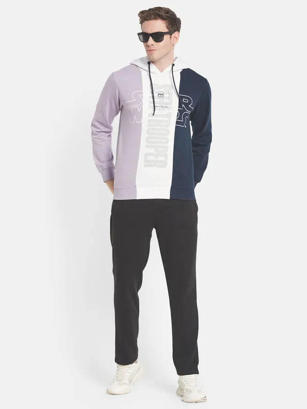 Men Lavender Colourblocked Hooded Sweatshirt