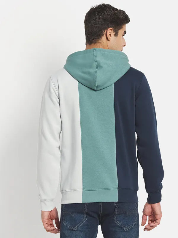 Men Navy Blue Colourblocked Typography Hooded Fleece Plus Size Sweatshirt