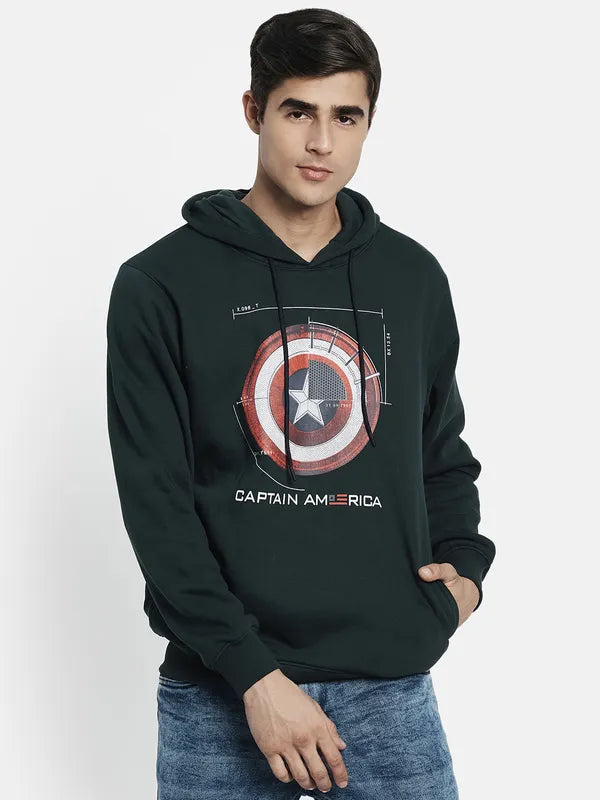 Men Green Printed Hooded Sweatshirt