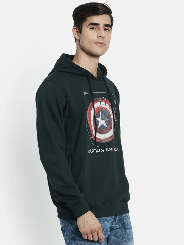 Men Green Printed Hooded Sweatshirt