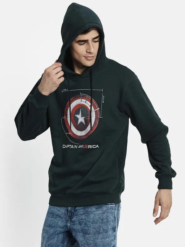 Men Green Printed Hooded Sweatshirt