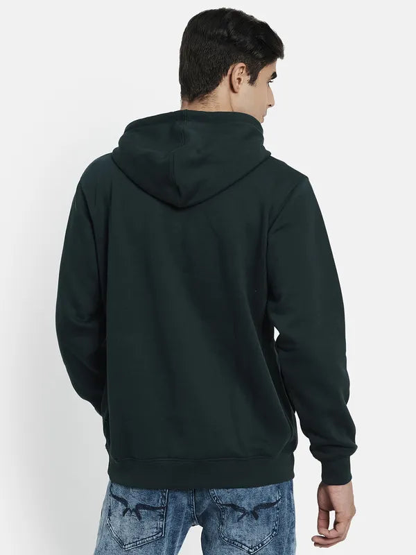 Men Green Printed Hooded Sweatshirt