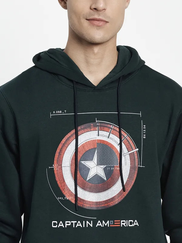Men Green Printed Hooded Sweatshirt