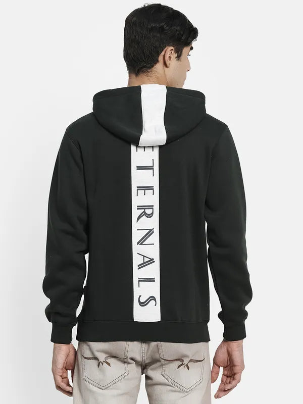 Men Olive Green Printed Hooded Sweatshirt