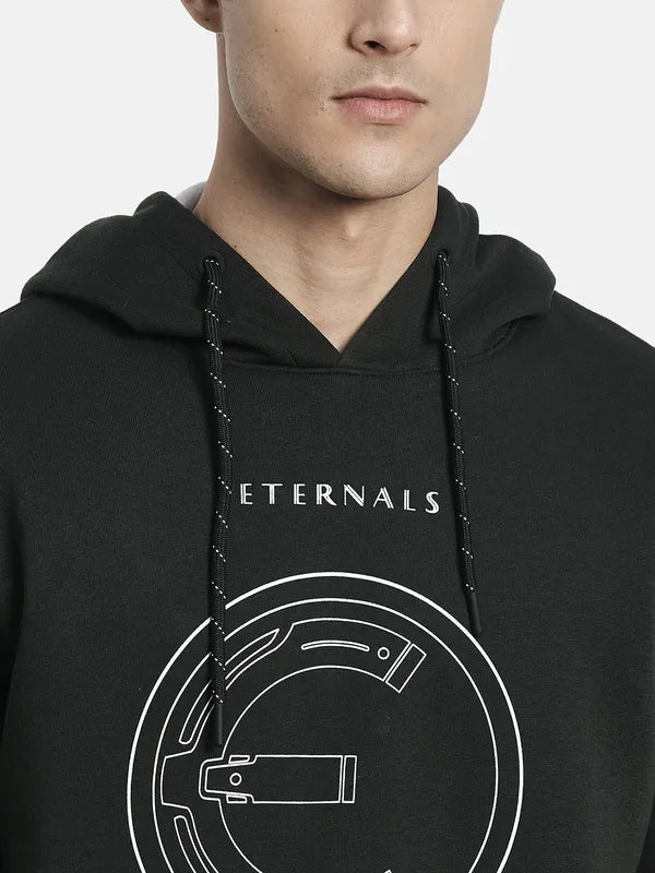 Men Olive Green Printed Hooded Sweatshirt