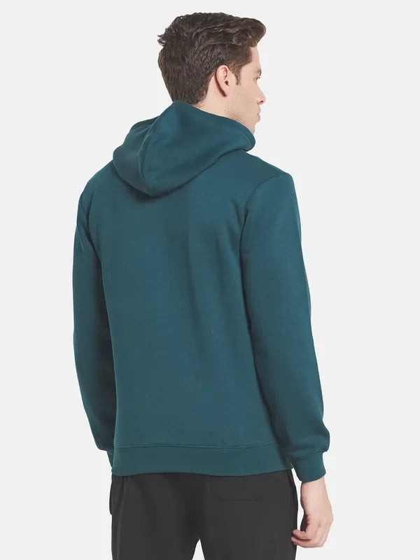 Men Green Printed Hooded Fleece Sweatshirt