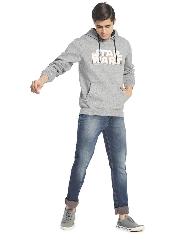 Octave Men Grey Printed Hooded Sweatshirt