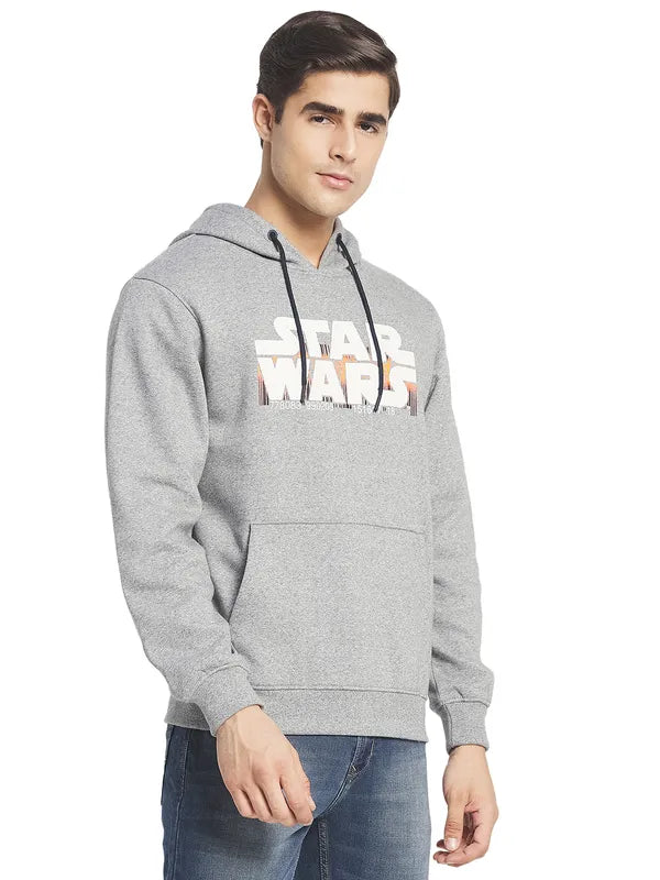 Octave Men Grey Printed Hooded Sweatshirt