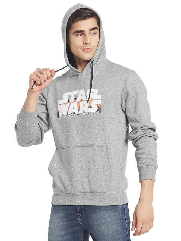 Octave Men Grey Printed Hooded Sweatshirt