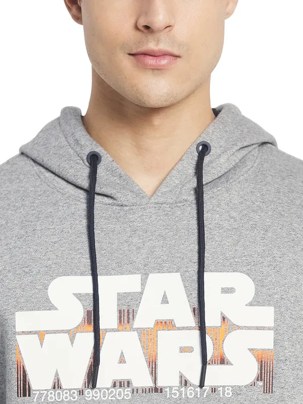 Octave Men Grey Printed Hooded Sweatshirt