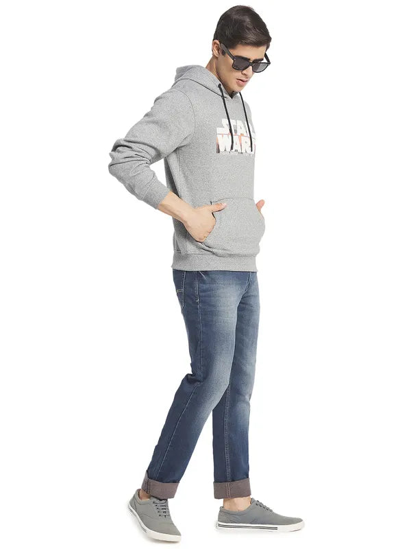 Octave Men Grey Printed Hooded Sweatshirt