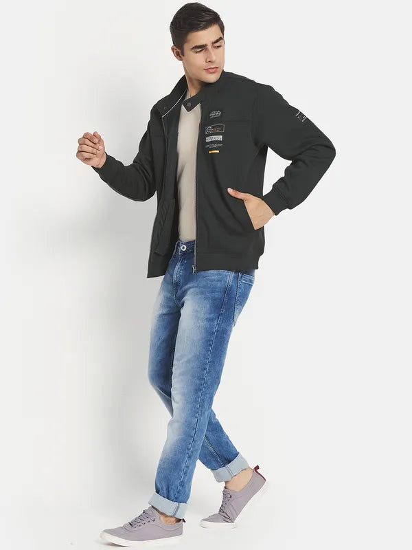 Men Olive Green Printed Sweatshirt