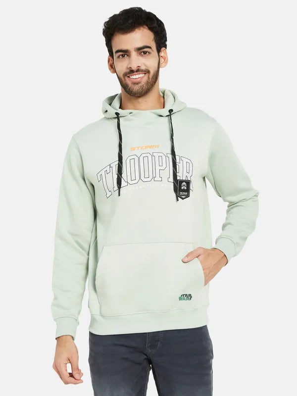 Octave Men Green Printed Hooded Sweatshirt