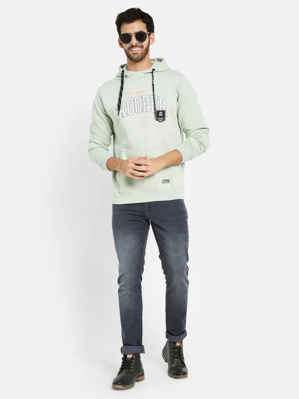 Octave Men Green Printed Hooded Sweatshirt