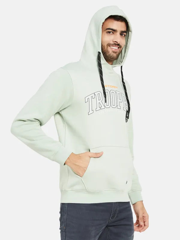 Octave Men Green Printed Hooded Sweatshirt