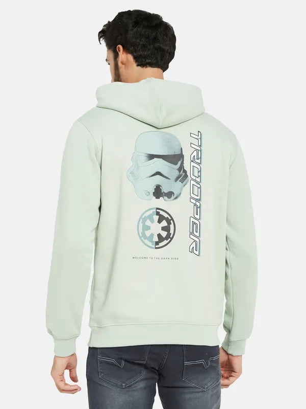 Octave Men Green Printed Hooded Sweatshirt