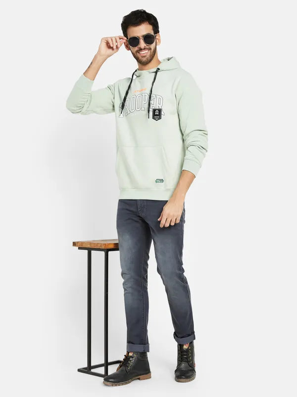Octave Men Green Printed Hooded Sweatshirt