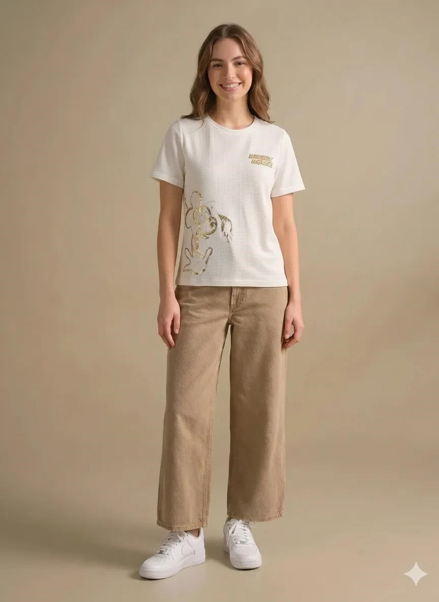 Women Mickey Mouse Printed T-shirt
