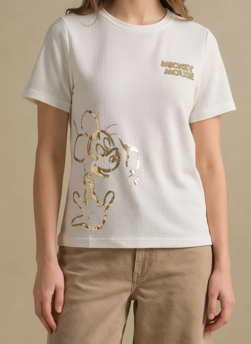 Women Mickey Mouse Printed T-shirt