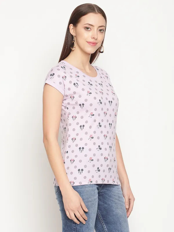 Mettle Women Lavender Mickey Mouse Printed Cotton T-Shirt