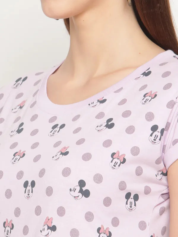 Mettle Women Lavender Mickey Mouse Printed Cotton T-Shirt