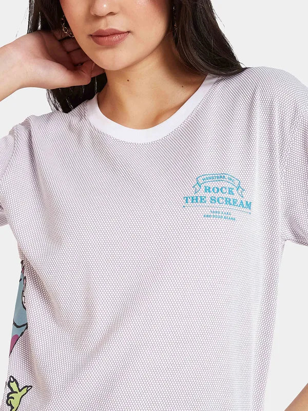 Mettle Ss24 Women Placement Print Round Neck Self Design T-Shirt