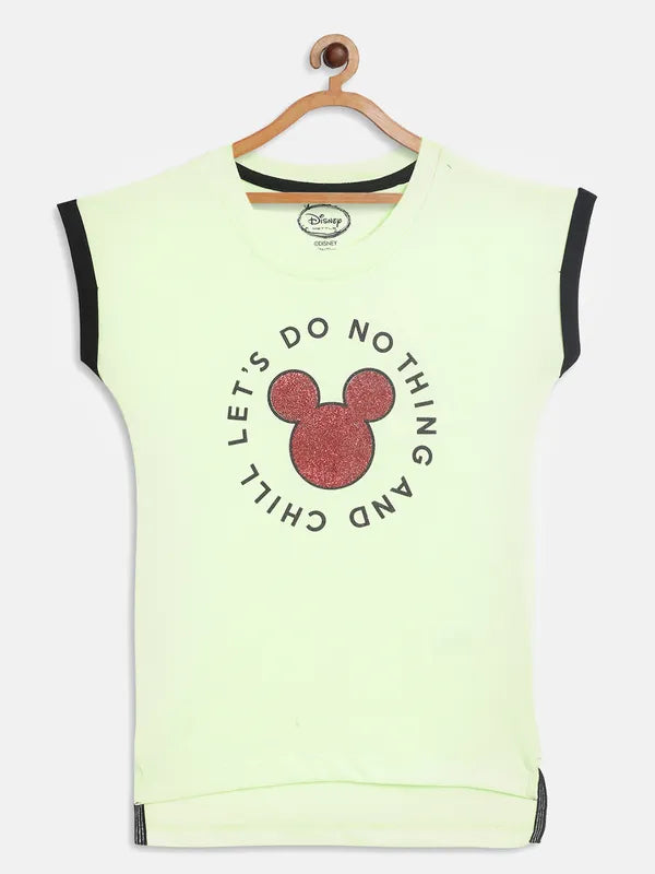 Neon Green Graphic Round Neck