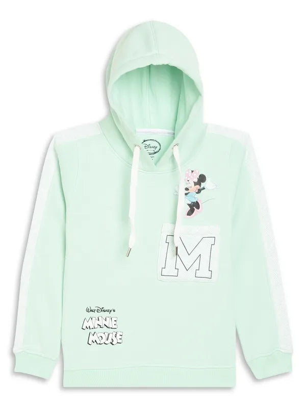 Mettle Girls Green Printed Hooded Sweatshirt