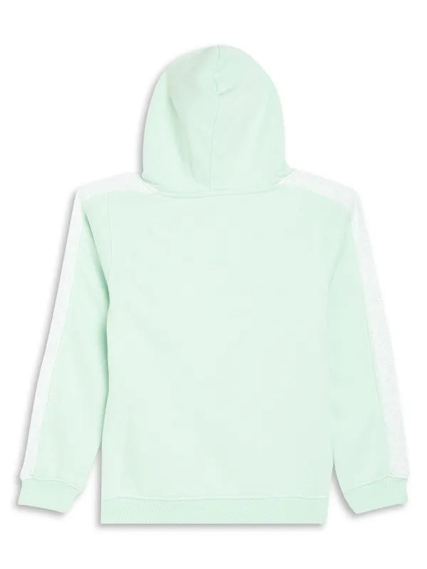 Mettle Girls Green Printed Hooded Sweatshirt