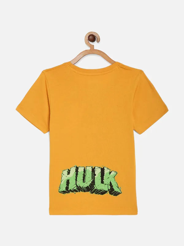 Octave Boys Mustard Yellow Printed Cotton T-Shirt