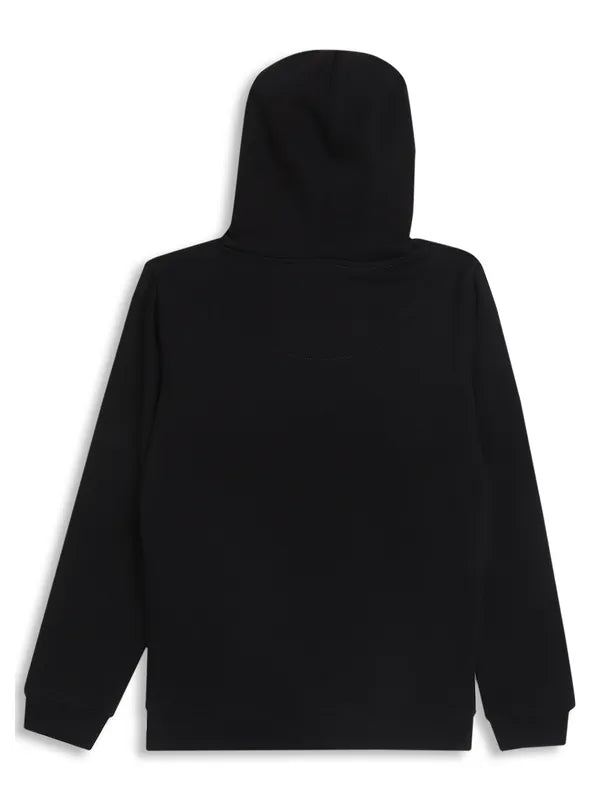Octave Boys Black Printed Hooded Fleece Sweatshirt