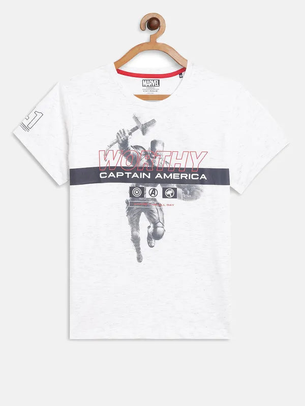 Octave Boys White Captain America Printed Applique T-Shirt