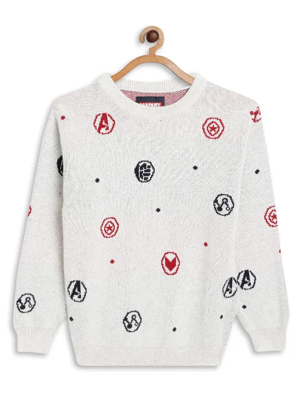 Octave Boys Grey Red Printed Cotton Pullover