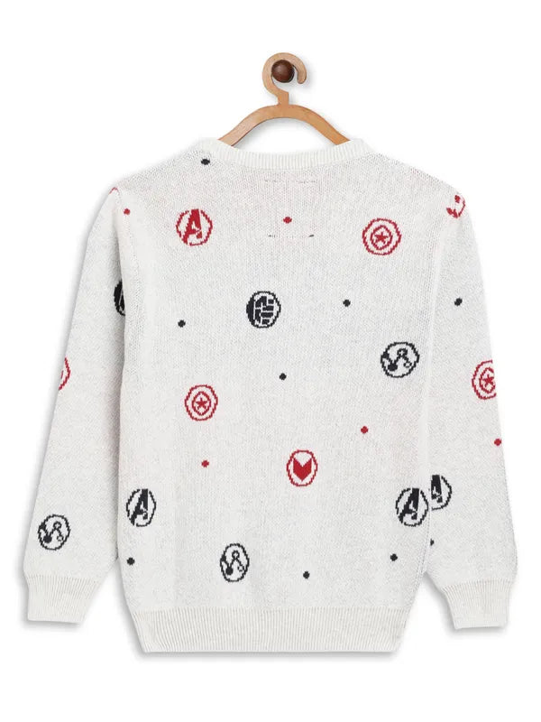 Octave Boys Grey Red Printed Cotton Pullover