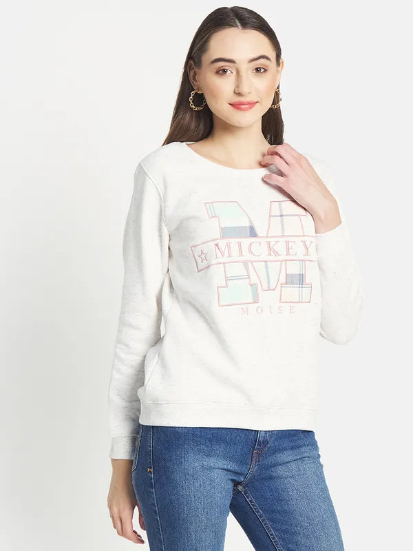 Mettle Women White Printed Sweatshirt