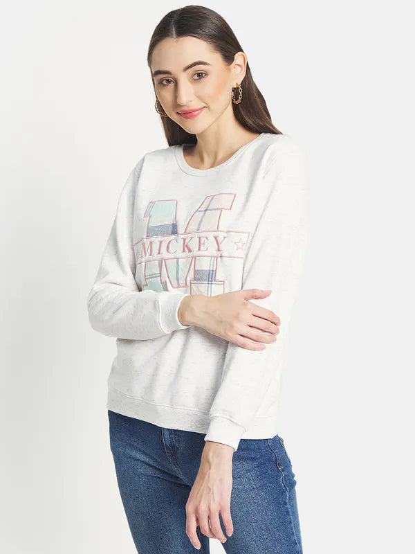 Mettle Women White Printed Sweatshirt