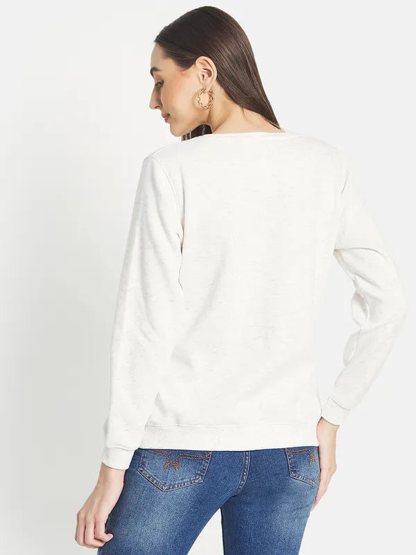 Mettle Women White Printed Sweatshirt