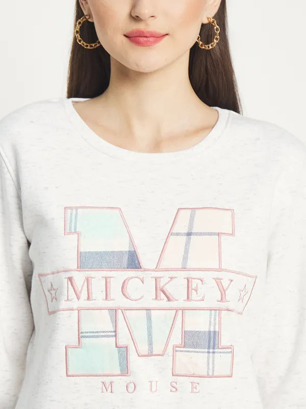 Mettle Women White Printed Sweatshirt