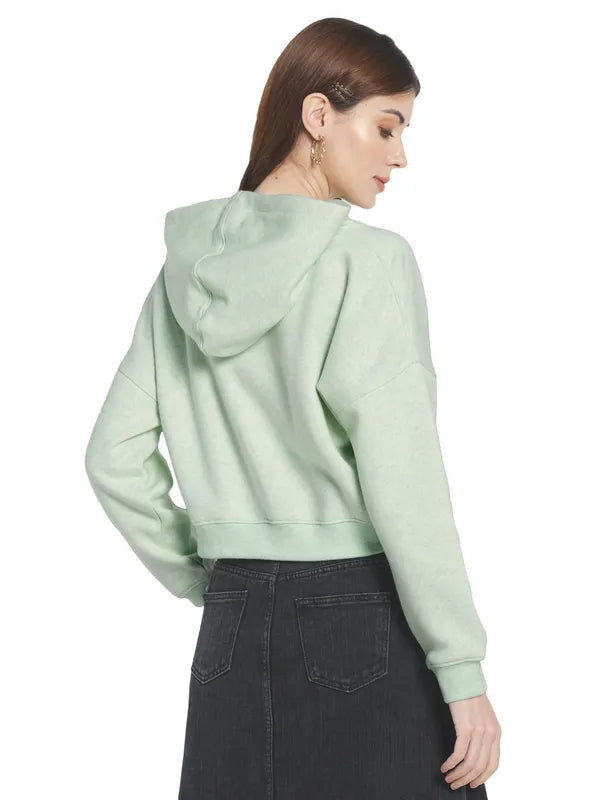 Mettle Women Olive Green Printed Hooded Sweatshirt