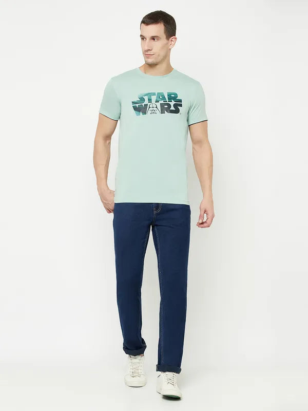 Octave Men Olive Green Typography Star Wars Printed Applique T-Shirt