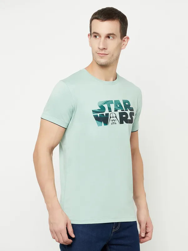 Octave Men Olive Green Typography Star Wars Printed Applique T-Shirt