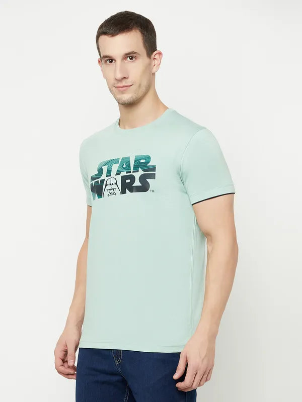 Octave Men Olive Green Typography Star Wars Printed Applique T-Shirt