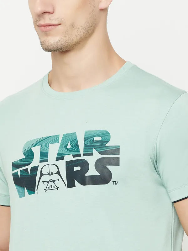 Octave Men Olive Green Typography Star Wars Printed Applique T-Shirt
