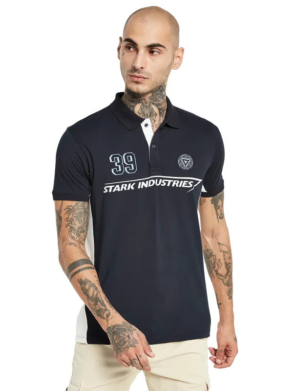 Octave Iron Man Typography Polo Collar Cotton T-Shirt
