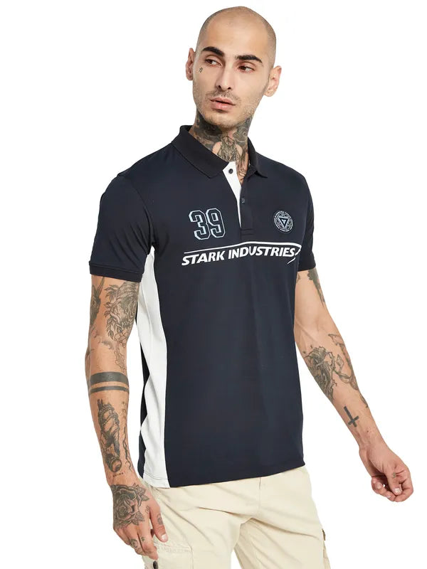 Octave Iron Man Typography Polo Collar Cotton T-Shirt