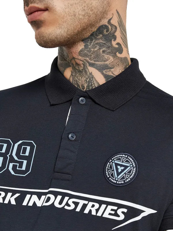 Octave Iron Man Typography Polo Collar Cotton T-Shirt