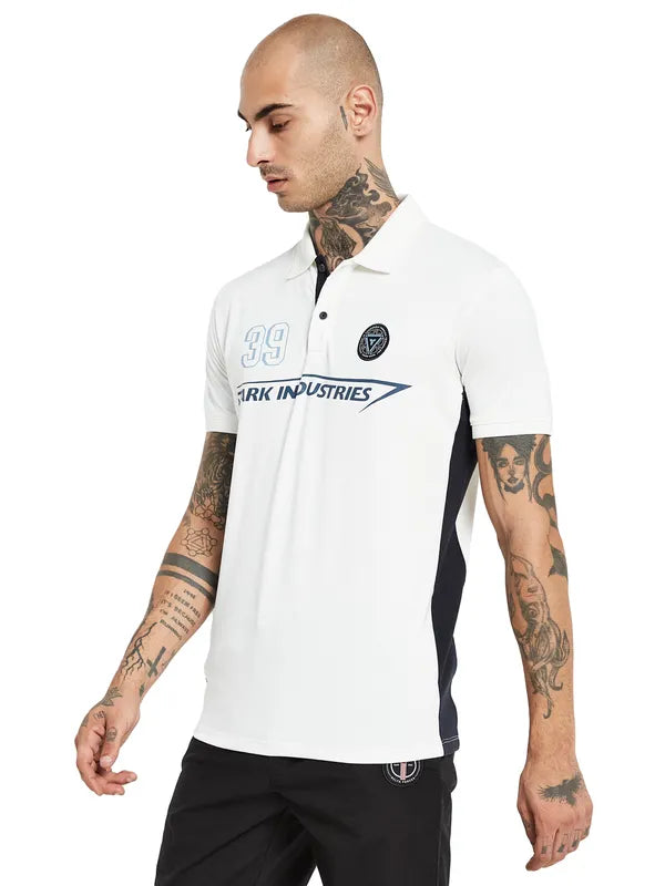 Octave Typography Polo Collar Pure Cotton Applique T-Shirt